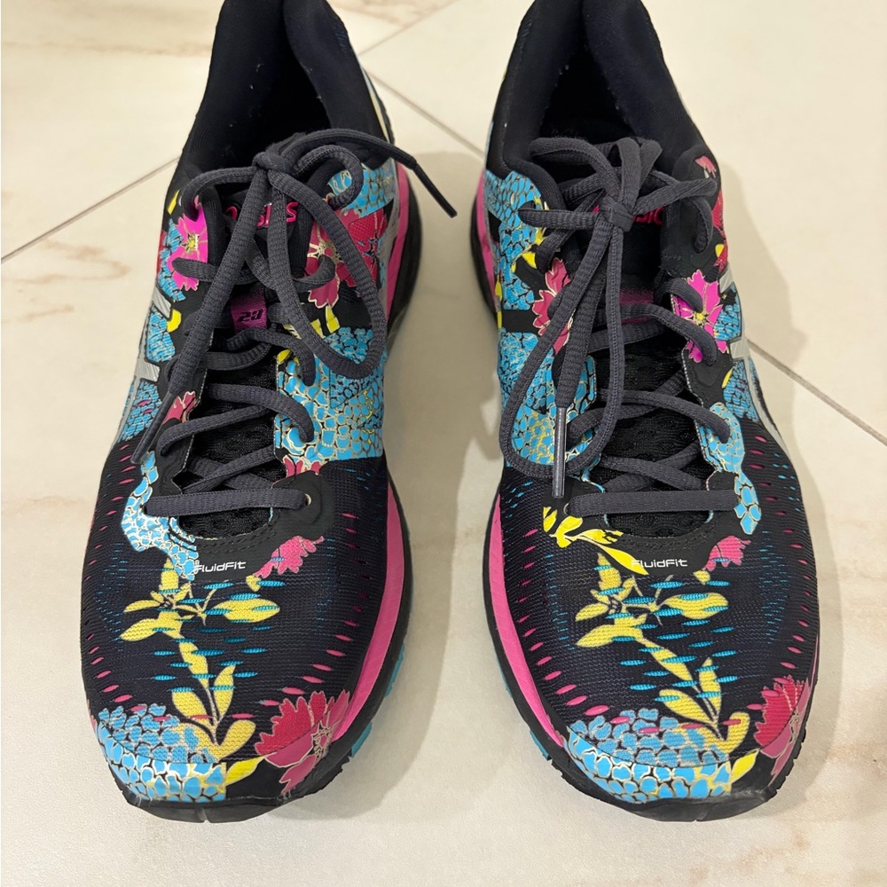 Asics Gel Kyano Black with Pink and Blue Floral Athletic Shoes